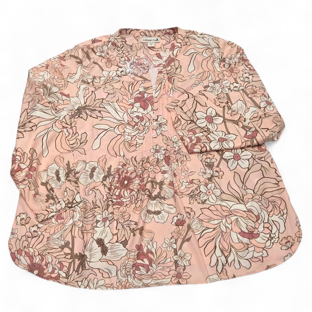 Coldwater Creek Blush and Cream Floral Top NWOT Size XL